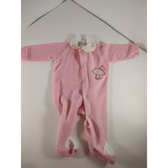 VTG JCPenney Toddletime Terry Baby Sleeper Footed Pajamas Pink Mushroom newborn - Picture 1 of 5